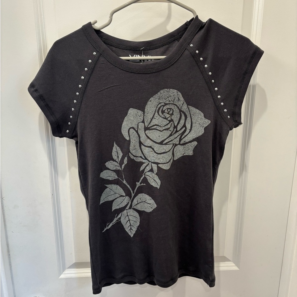 NWT Vinyl Icons Studded Black Rose Graphic Tee - L